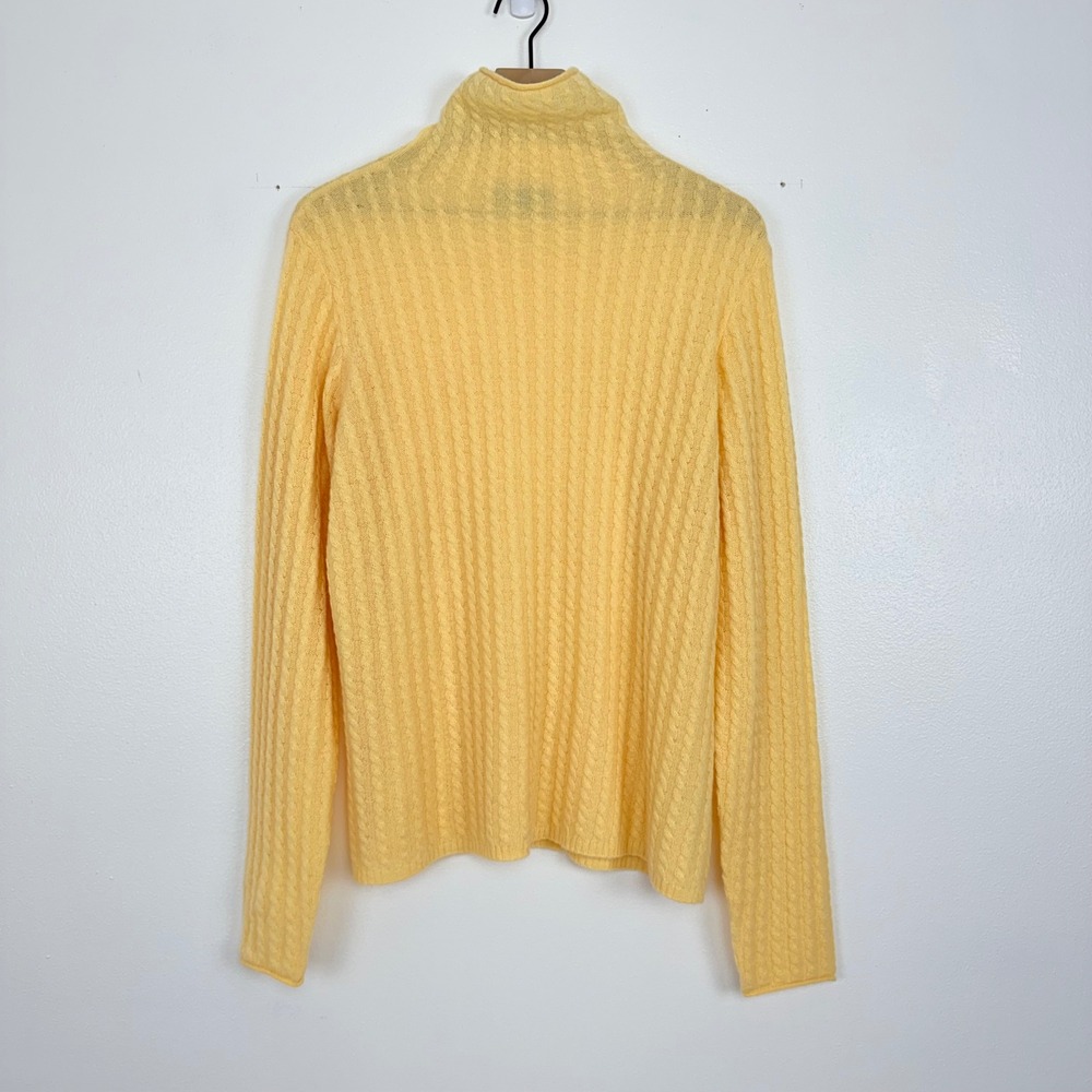 Alashan 100% Cashmere Turtleneck Sweater Womens XL Yellow Cable Knit Roll Neck‎